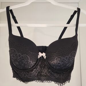 Victoria's Secret Body By Victoria Black Lace Longline Push-Up Bra with Bow